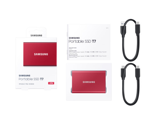 Внешний накопитель SSD Samsung T7, 2TB, USB 3.2 Gen2, красный