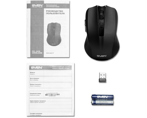 Мышь беспроводная SVEN RX-350W, 6 кнопок, 600-1400 dpi, SoftTouch, черный