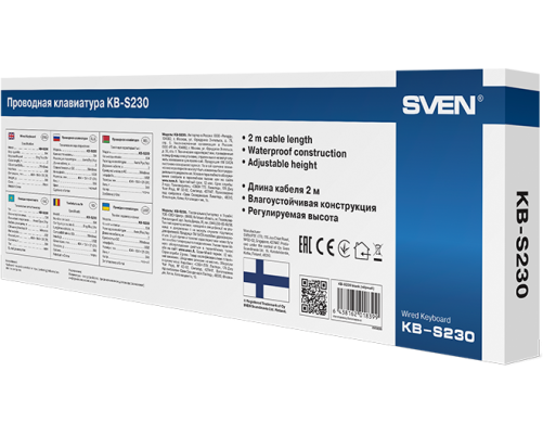 Клавиатура проводная SVEN KB-S230, 104 клавиши, 2м, черный Клавиатура проводная SVEN KB-S230, 104 клавиши, 2м, черный
