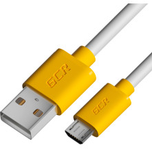 Кабель 3.0m MicroUSB, белый, желтые коннекторы, быстрая зарядка, 28/24 AWG, GCR-53224