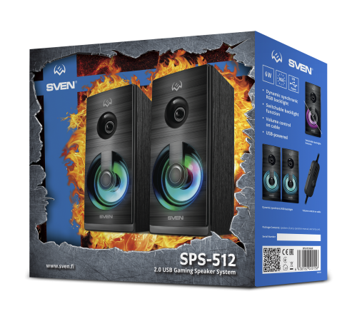 Акустическая система 2.0 SVEN SPS-512, 6 Вт, USB, подсветка, черный