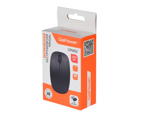 Мышь беспроводная GoPower GPM02, 3 кнопки, 1200 dpi, USB, черный Мышь беспроводная GoPower GPM02, 3 кнопки, 1200 dpi, USB, черный