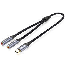 Переходник-разветвитель Vention гибкий USB-C M/Jack 3.5 mm F x 2 - 0.3м