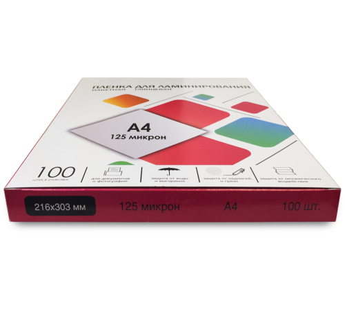 Пленка для ламинирования A4, 216х303 (125 мкм) глянцевая 100шт, ГЕЛЕОС [LPA4-125]