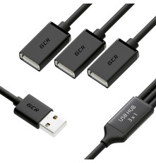USB разветвитель гибкий Greenconnect GCR-52356, 1.2 м, AM/3хAF, черный