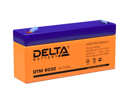 Аккумулятор свинцово-кислотный DELTA DTM 6032, 6В/3.2Ач Аккумулятор свинцово-кислотный DELTA DTM 6032, 6В/3.2Ач