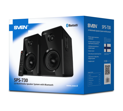 Акустическая система 2.0 SVEN SPS-730, 50 Вт, Bluetooth, пульт, USB, microSD, черный