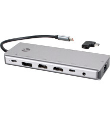 Адаптер TypeC-(2HDMI+DP), 3USB3.0+TC+USB2.0+RJ45+SD+TF+PD+audio+TC адаптер, VCOM <4706>
