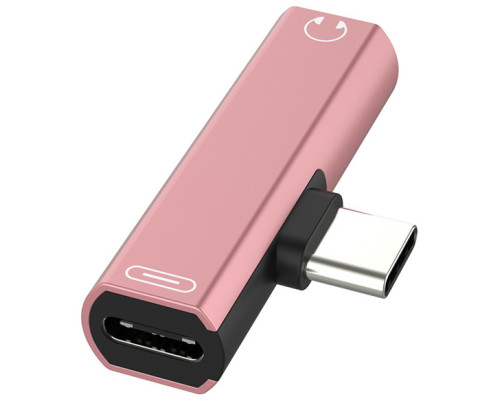 Переходник USB Type C-3.5mm mini jack + TypeC, розовый, GCR-UC2AUX Переходник USB Type C-3.5mm mini jack + TypeC, розовый, GCR-UC2AUX