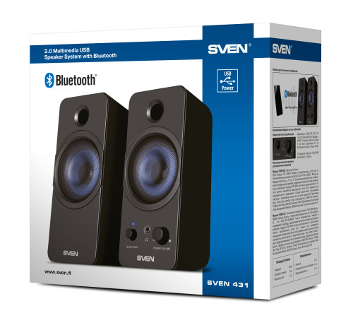 Акустическая система 2.0 SVEN 431, USB, 2x3 Вт(RMS), Bluetooth, чёрный