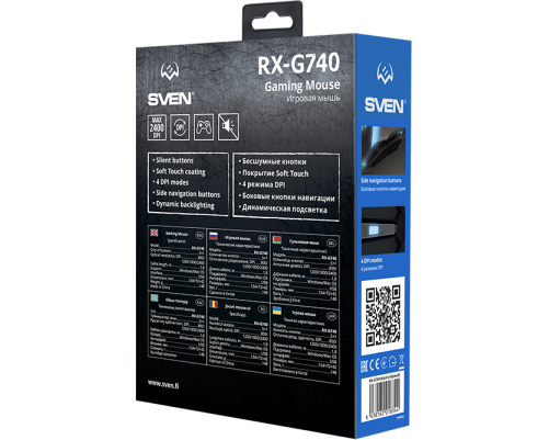 Мышь проводная игровая SVEN RX-G740, USB, 6 кнопок, 800-2400dpi, SoftTouch, черный Мышь проводная игровая SVEN RX-G740, USB, 6 кнопок, 800-2400dpi, SoftTouch, черный