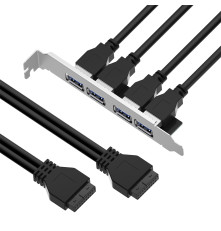 Планка в корпус USB 3.0, 2 порта 20 pin на 4 внешних порта, 0.58m, черный, GCR-55564