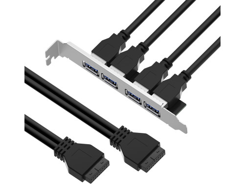 Планка в корпус USB 3.0, 2 порта 20 pin на 4 внешних порта, 0.58m, черный, GCR-55564 Планка в корпус USB 3.0, 2 порта 20 pin на 4 внешних порта, 0.58m, черный, GCR-55564