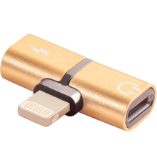 Адаптер-переходник для Apple, Lightning-2x Lightning, NO Sync Data, золотистый