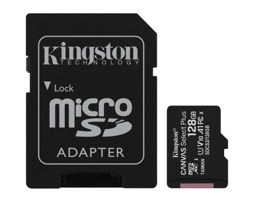 Карта памяти Kingston 128GB microSDXC Canvas Select Plus, Class 10, U1, V10 с адаптером Карта памяти Kingston 128GB microSDXC Canvas Select Plus, Class 10, U1, V10 с адаптером