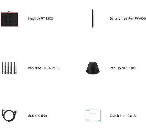 Графический планшет Huion Inspiroy RTS-300, розовый