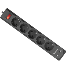 Сетевой фильтр Defender DFS 753, 3.0 м, 5 розеток, 2xUSB, чёрный