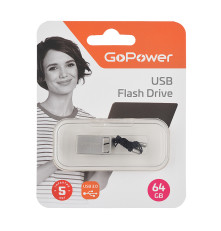 Накопитель USB Flash Drive GoPower 64GB MINI, серебряный 