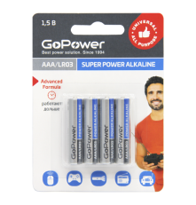 Элемент питания GoPower LR03 AAA BL4 Alkaline 1.5V, 4 шт.
