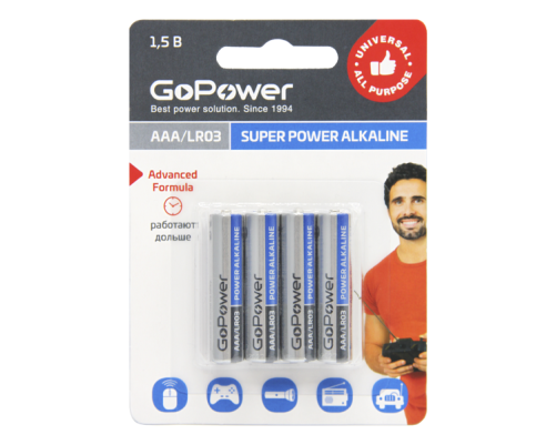 Элемент питания GoPower LR03 AAA BL4 Alkaline 1.5V, 4 шт. Элемент питания GoPower LR03 AAA BL4 Alkaline 1.5V, 4 шт.