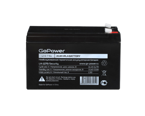 Аккумулятор свинцово-кислотный GoPower LA-1270, 12В/7Ач клеммы T1/ F1