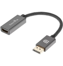 Кабель-переходник DP --> HDMI-F 0.2m , серый металлик, оплетка, 4K@60Hz, Telecom (TA560)