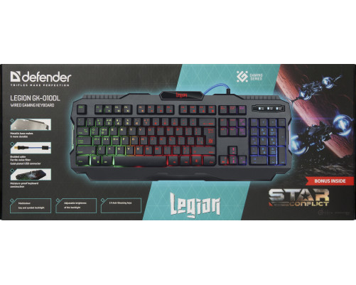 Клавиатура проводная игровая Defender Legion GK-010DL RU, RGB подсветка, 19 Anti-Ghost, черный Клавиатура проводная игровая Defender Legion GK-010DL RU, RGB подсветка, 19 Anti-Ghost, черный