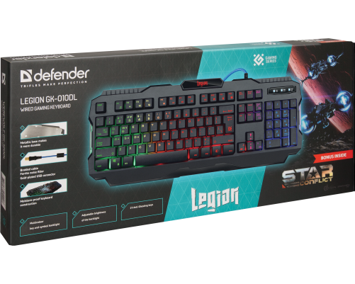Клавиатура проводная игровая Defender Legion GK-010DL RU, RGB подсветка, 19 Anti-Ghost, черный Клавиатура проводная игровая Defender Legion GK-010DL RU, RGB подсветка, 19 Anti-Ghost, черный