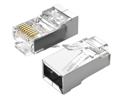 Коннектор Vention RJ45 (8p8c), FTP, cat. 6, под витую пару, экранированный (50шт.) Коннектор Vention RJ45 (8p8c), FTP, cat. 6, под витую пару, экранированный (50шт.)