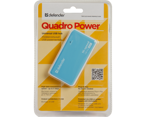 USB разветвитель Defender Quadro Power USB2.0, 4порта, блок питания2A USB разветвитель Defender Quadro Power USB2.0, 4порта, блок питания2A