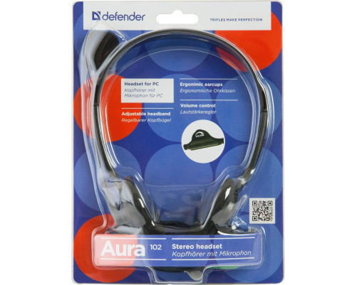Гарнитура Defender Aura 102 черный, кабель 1,8 м Гарнитура Defender Aura 102 черный, кабель 1,8 м