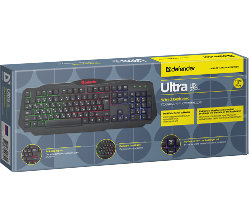 Клавиатура проводная игровая Defender Ultra HB-330L RU, подсветка, черный