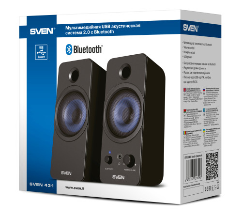 Акустическая система 2.0 SVEN 431, USB, 2x3 Вт(RMS), Bluetooth, чёрный