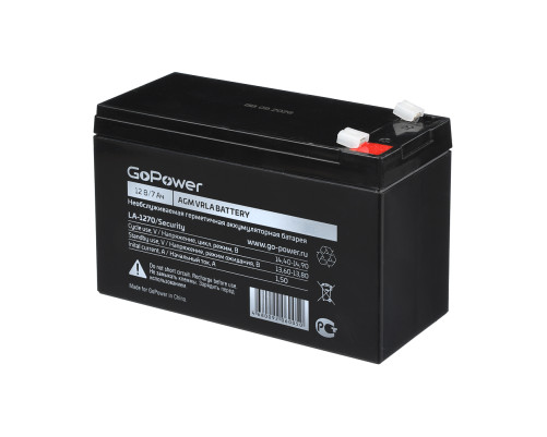 Аккумулятор свинцово-кислотный GoPower LA-1270, 12В/7Ач клеммы T1/ F1