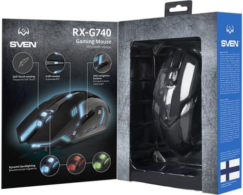 Мышь проводная игровая SVEN RX-G740, USB, 6 кнопок, 800-2400dpi, SoftTouch, черный Мышь проводная игровая SVEN RX-G740, USB, 6 кнопок, 800-2400dpi, SoftTouch, черный
