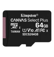 Карта памяти Kingston Canvas Select Plus microSDXC 64Gb Class 10 Flash U1 V10  R/W 100/85 MB/s with adapter