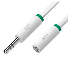 Кабель удлинительный jack 3,5mm/jack, 0.25 м, белый, зеленая окантовка, ультрагибкий, 28AWG, M/F, экран, стерео