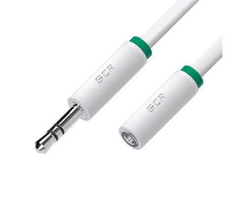 Кабель удлинительный jack 3,5mm/jack, 0.25 м, белый, зеленая окантовка, ультрагибкий, 28AWG, M/F, экран, стерео Кабель удлинительный jack 3,5mm/jack, 0.25 м, белый, зеленая окантовка, ультрагибкий, 28AWG, M/F, экран, стерео