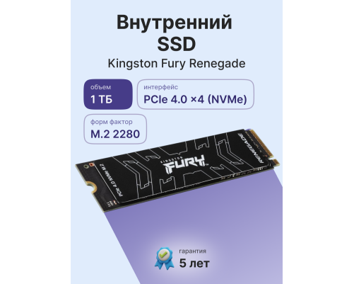 Твердотельный накопитель Kingston Fury Renegade, 1TB, M.2(22x80mm) Твердотельный накопитель Kingston Fury Renegade, 1TB, M.2(22x80mm)