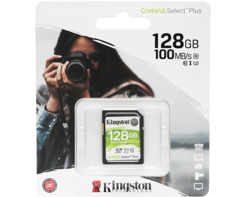 Карта памяти Kingston 128GB SDXC Canvas Select Plus, C10, UHS-I U3 V30 Карта памяти Kingston 128GB SDXC Canvas Select Plus, C10, UHS-I U3 V30