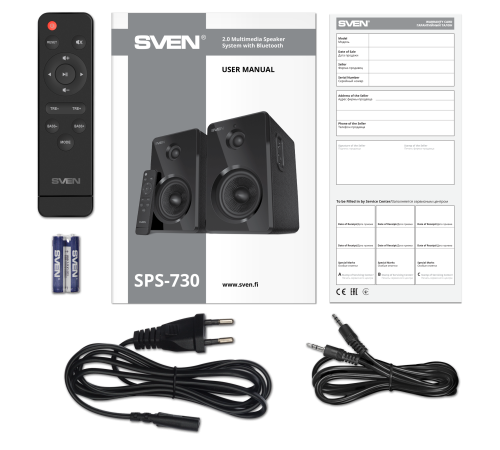 Акустическая система 2.0 SVEN SPS-730, 50 Вт, Bluetooth, пульт, USB, microSD, черный