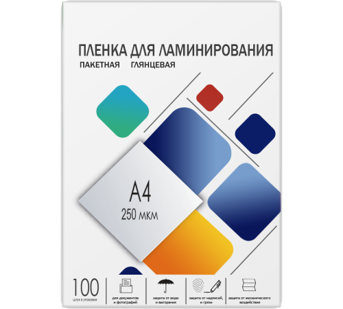 Пленка для ламинирования A4, 216х303 (250 мкм) глянцевая 100шт, ГЕЛЕОС [LPA4-250]