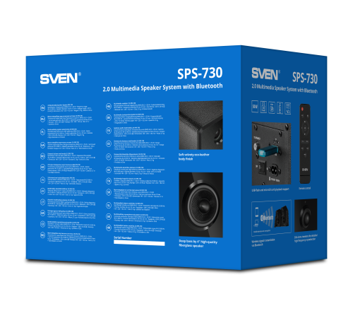 Акустическая система 2.0 SVEN SPS-730, 50 Вт, Bluetooth, пульт, USB, microSD, черный