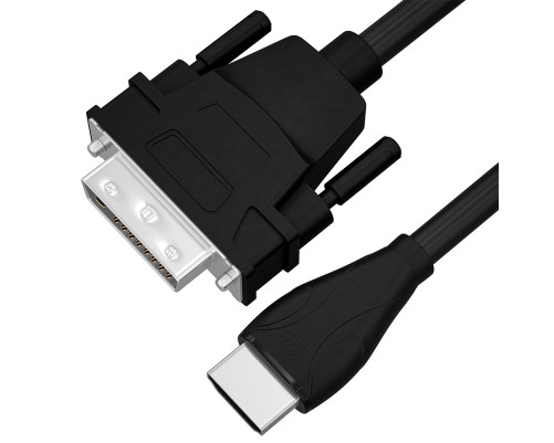 Кабель HDMI(19M)-DVI(25M), 1 м, черный, двойной экран, 4PH-R90113