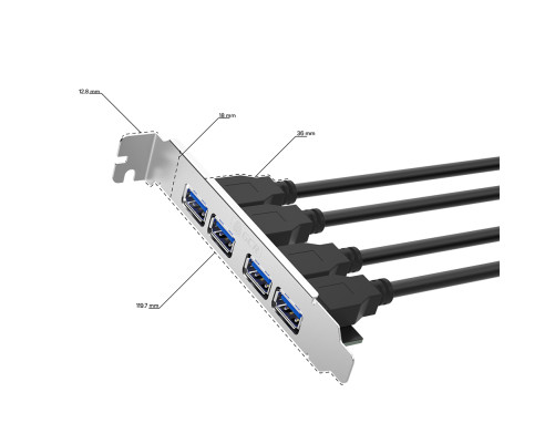 Планка в корпус USB 3.0, 2 порта 20 pin на 4 внешних порта, 0.58m, черный, GCR-55564 Планка в корпус USB 3.0, 2 порта 20 pin на 4 внешних порта, 0.58m, черный, GCR-55564
