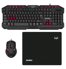 Комплект (клавиатура/мышь/коврик) проводной игровой SVEN GS-9200 (114 кл,, 8 смен. кл., 800-2400DPI, 5+1кл.)