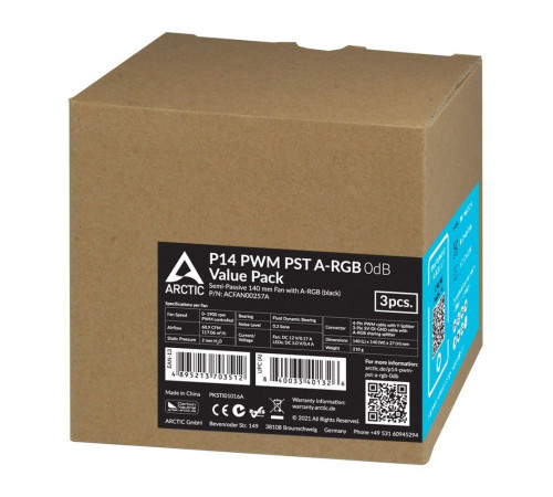 Вентилятор для корпуса Arctic Cooling ARCTIC P14 PWM PST A-RGB, белый/черный (комплект 3 шт.)