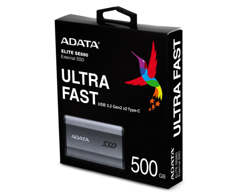 Внешний накопитель SSD 500GB ADATA Elite SE880, USB 3.2, серый титан Внешний накопитель SSD 500GB ADATA Elite SE880, USB 3.2, серый титан