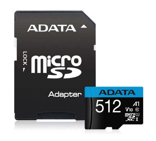 Карта памяти microSDXC 512GB ADATA Premier AUSDX512GUICL10A1-RA1UHS-I Class 10, с адаптером