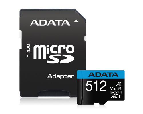 Карта памяти microSDXC 512GB ADATA Premier AUSDX512GUICL10A1-RA1UHS-I Class 10, с адаптером Карта памяти microSDXC 512GB ADATA Premier AUSDX512GUICL10A1-RA1UHS-I Class 10, с адаптером